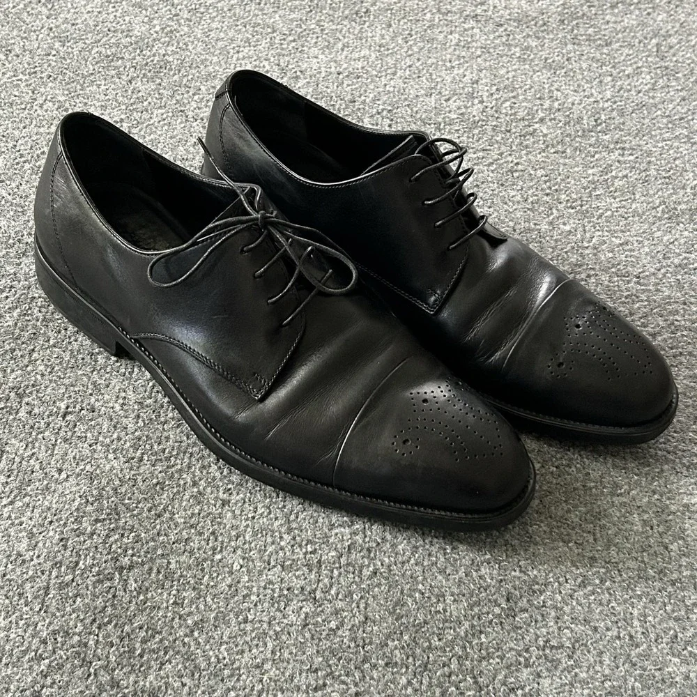 Salvatore Ferragamo Shoes Mens 10 D Black Cap Toe Dress Derby 76VF 78124 Italy